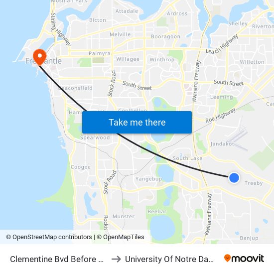 Clementine Bvd Before Amethyst St to University Of Notre Dame Australia map