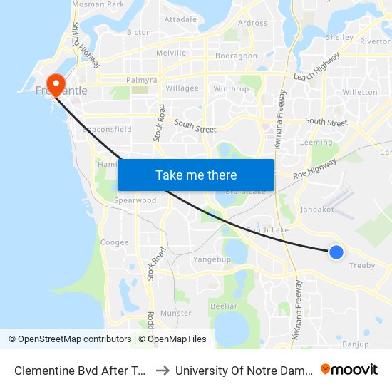 Clementine Bvd After Torwood Av to University Of Notre Dame Australia map