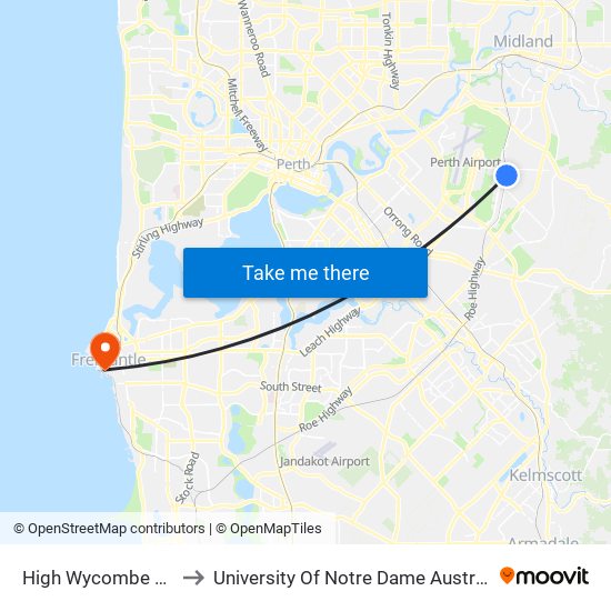 High Wycombe Stn to University Of Notre Dame Australia map