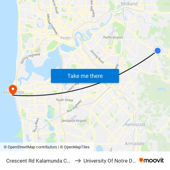 Crescent Rd Kalamunda Community Centre to University Of Notre Dame Australia map