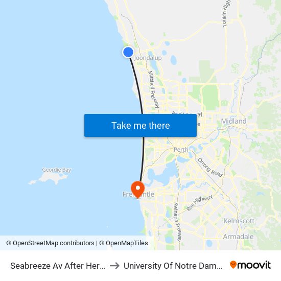 Seabreeze Av After Hermosa Wy to University Of Notre Dame Australia map