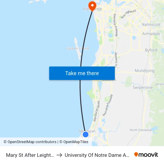 Mary St After Leighton Pl to University Of Notre Dame Australia map