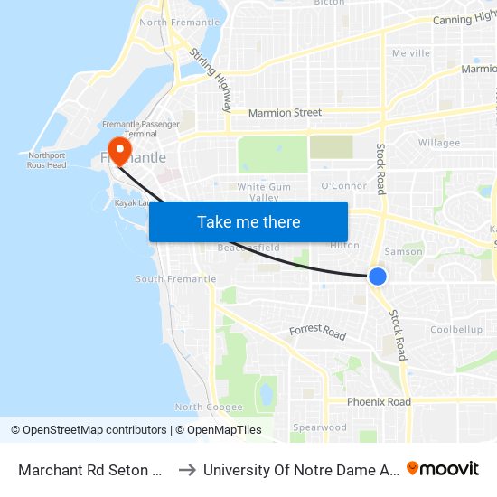 Marchant Rd Seton College to University Of Notre Dame Australia map