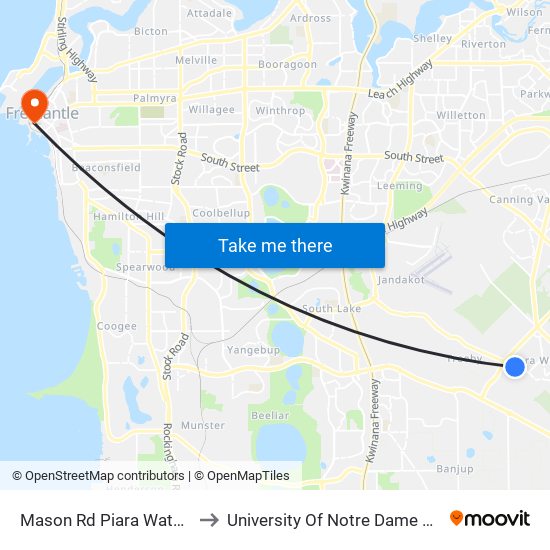 Mason Rd Piara Waters Shs to University Of Notre Dame Australia map