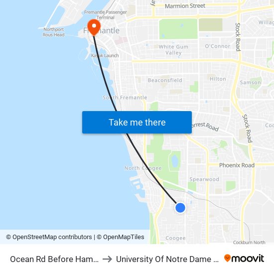 Ocean Rd Before Hamilton Rd to University Of Notre Dame Australia map