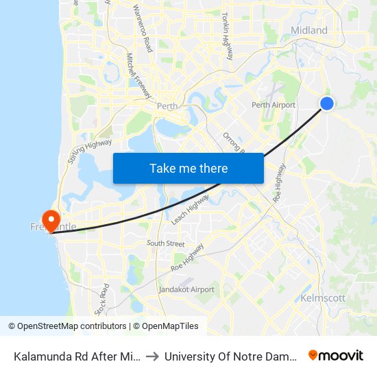 Kalamunda Rd After Midland Rd to University Of Notre Dame Australia map