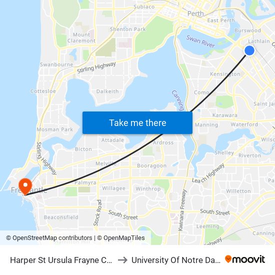 Harper St Ursula Frayne Catholic College to University Of Notre Dame Australia map