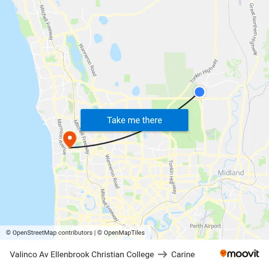 Valinco Av Ellenbrook Christian College to Carine map
