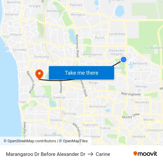 Marangaroo Dr Before Alexander Dr to Carine map
