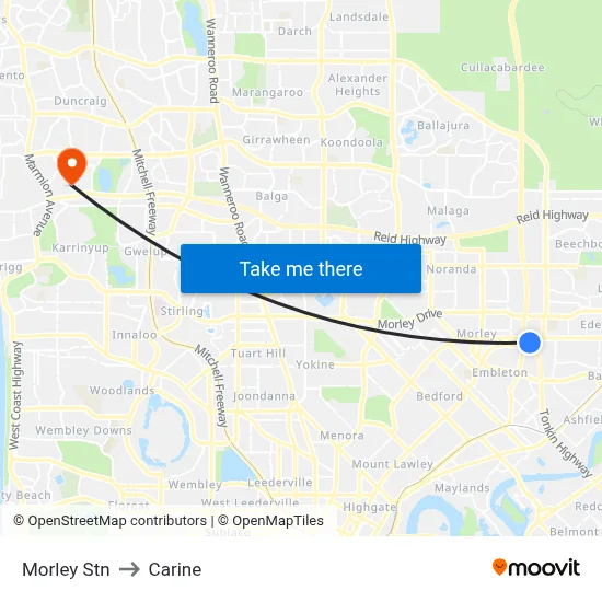 Morley Stn to Carine map