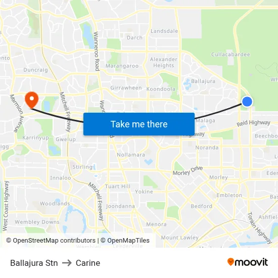 Ballajura Stn to Carine map