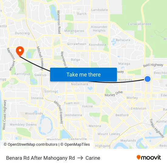 Benara Rd After Mahogany Rd to Carine map