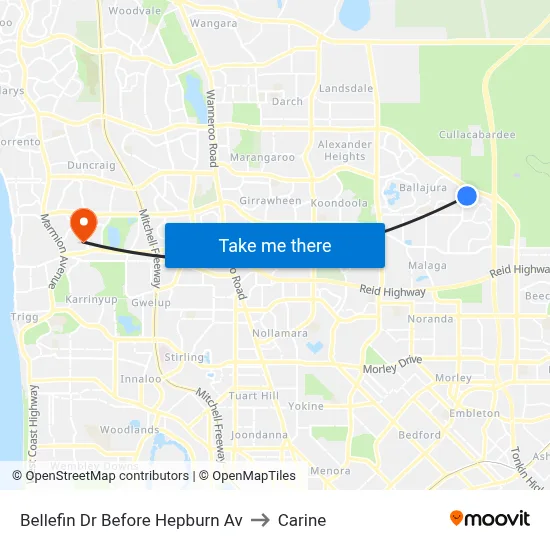 Bellefin Dr Before Hepburn Av to Carine map
