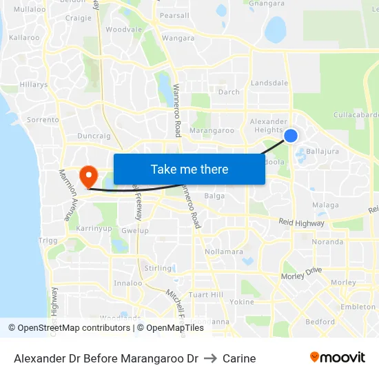 Alexander Dr Before Marangaroo Dr to Carine map
