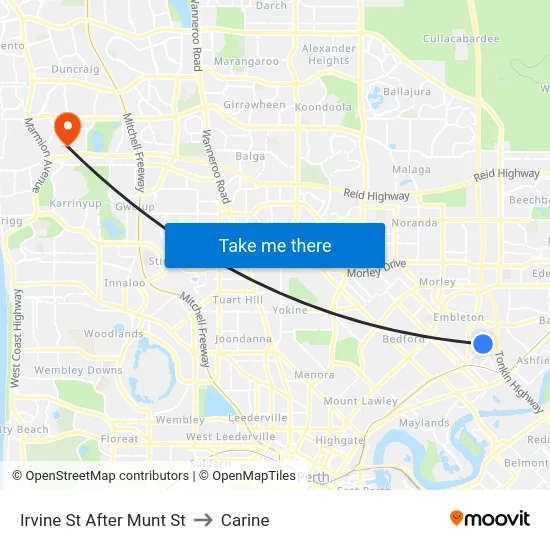 Irvine St After Munt St to Carine map
