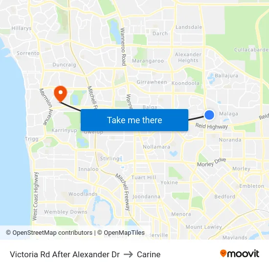 Victoria Rd After Alexander Dr to Carine map