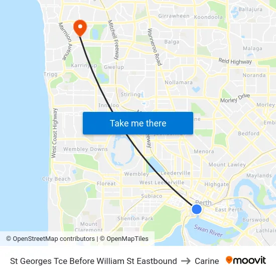 St Georges Tce Before William St Eastbound to Carine map