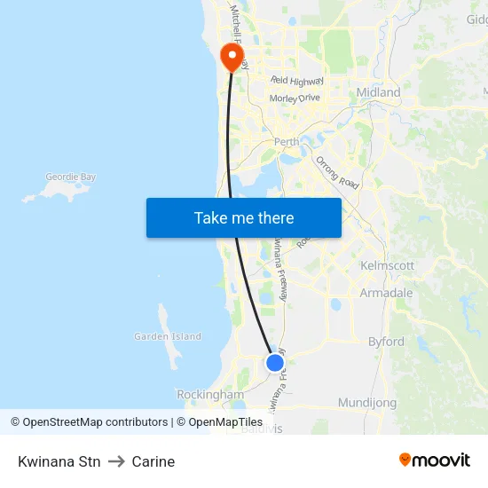 Kwinana Stn to Carine map