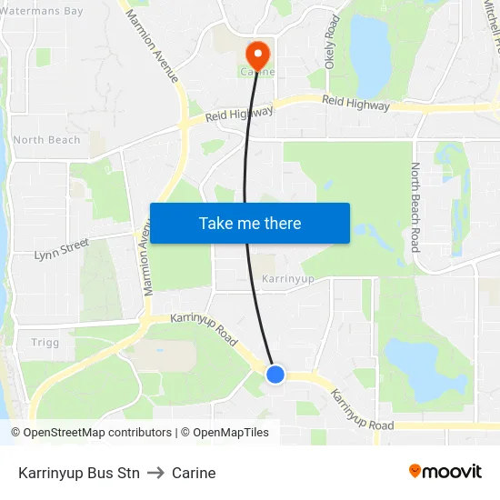 Karrinyup Bus Stn to Carine map