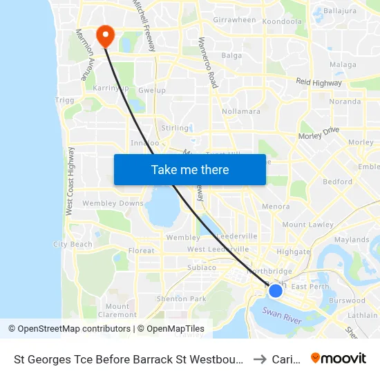St Georges Tce Before Barrack St Westbound to Carine map