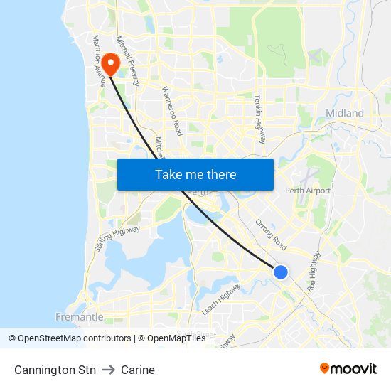 Cannington Stn to Carine map