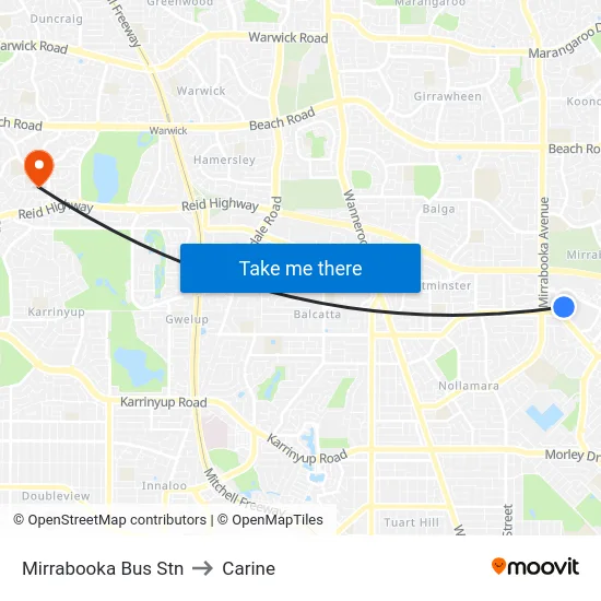 Mirrabooka Bus Stn to Carine map