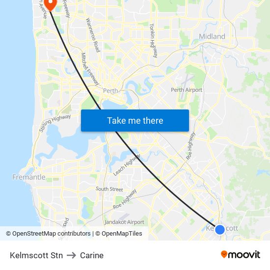 Kelmscott Stn to Carine map