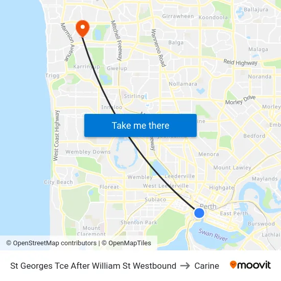 St Georges Tce After William St Westbound to Carine map