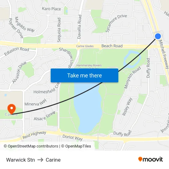 Warwick Stn to Carine map