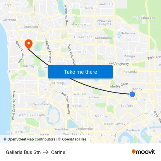 Galleria Bus Stn to Carine map