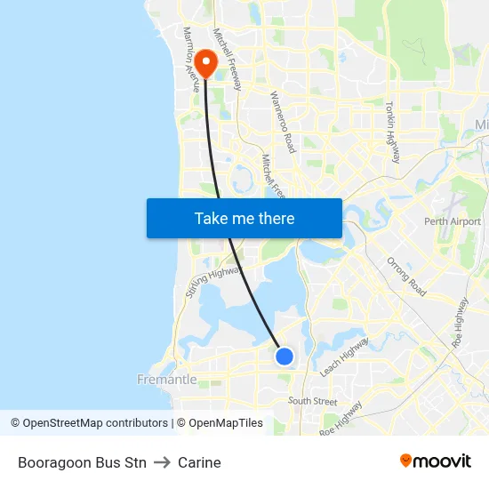 Booragoon Bus Stn to Carine map
