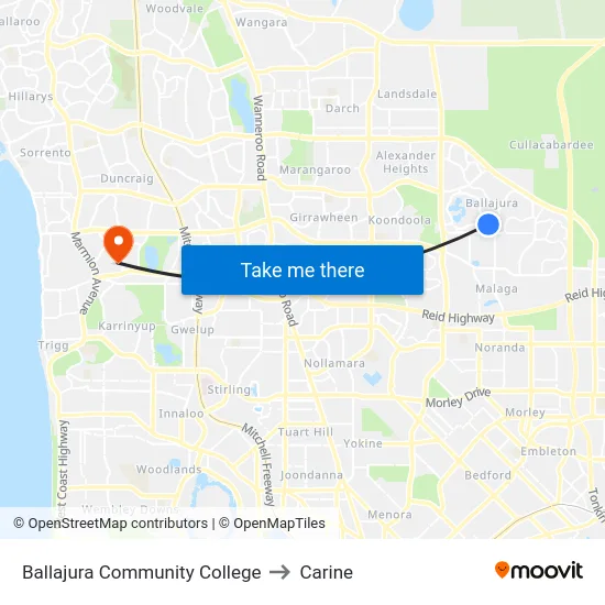 Ballajura Community College to Carine map