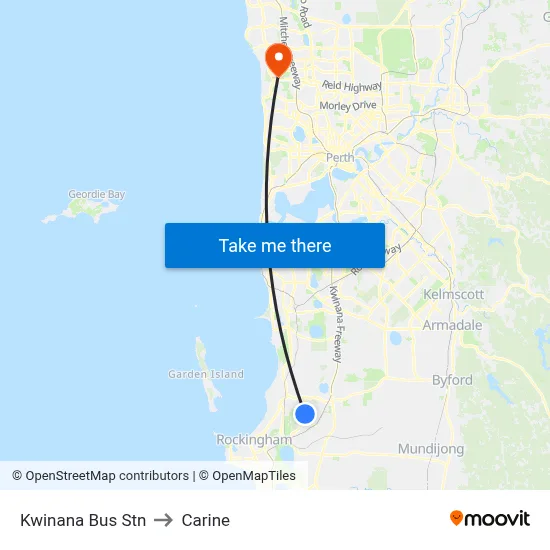 Kwinana Bus Stn to Carine map
