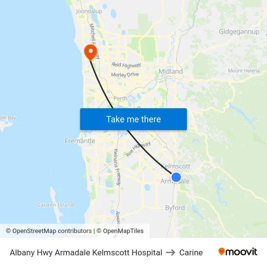 Albany Hwy Armadale Kelmscott Hospital to Carine map