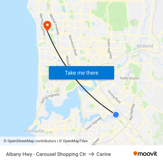 Albany Hwy - Carousel Shopping Ctr to Carine map