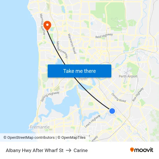 Albany Hwy After Wharf St to Carine map