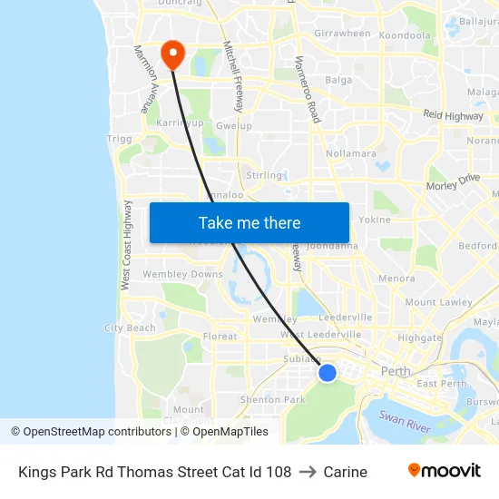 Kings Park Rd Thomas Street Cat Id 108 to Carine map