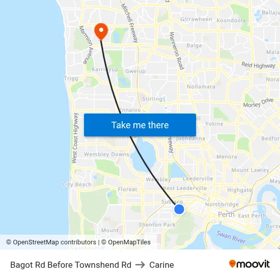 Bagot Rd Before Townshend Rd to Carine map