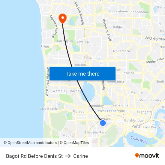 Bagot Rd Before Denis St to Carine map