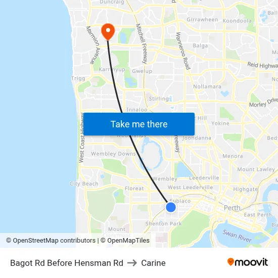 Bagot Rd Before Hensman Rd to Carine map