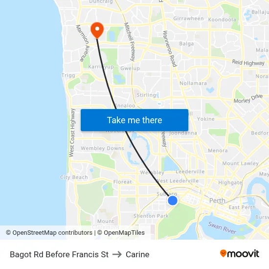 Bagot Rd Before Francis St to Carine map