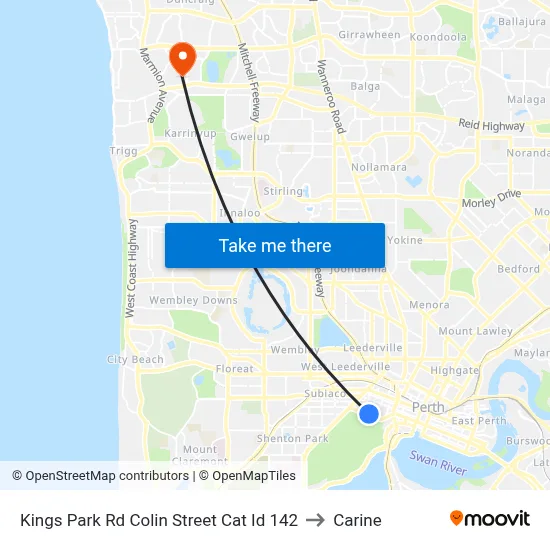 Kings Park Rd Colin Street Cat Id 142 to Carine map