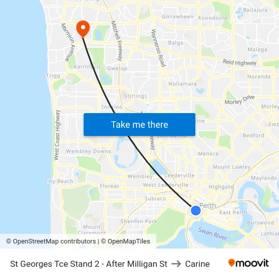 St Georges Tce Stand 2 - After Milligan St to Carine map