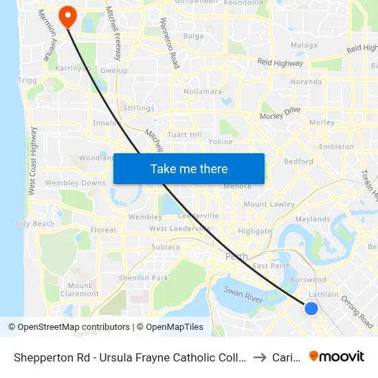 Shepperton Rd - Ursula Frayne Catholic Coll Sen to Carine map