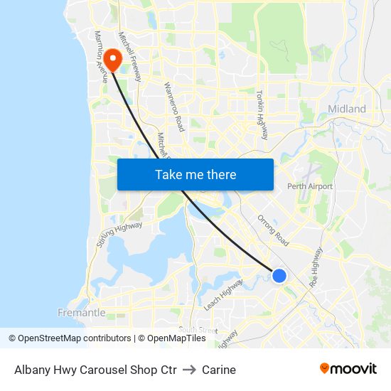Albany Hwy Carousel Shop Ctr to Carine map
