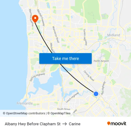 Albany Hwy Before Clapham St to Carine map