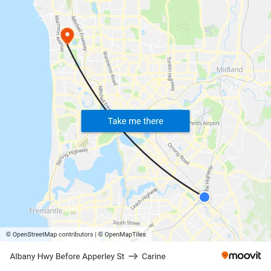 Albany Hwy Before Apperley St to Carine map