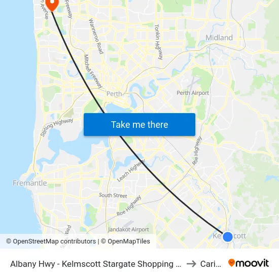 Albany Hwy - Kelmscott Stargate Shopping Ctr to Carine map