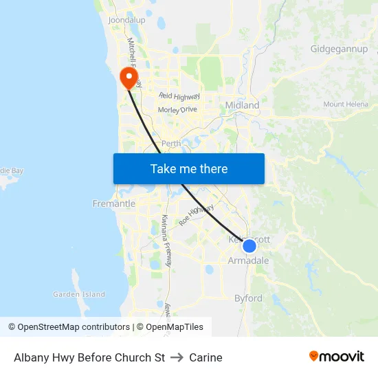 Albany Hwy Before Church St to Carine map