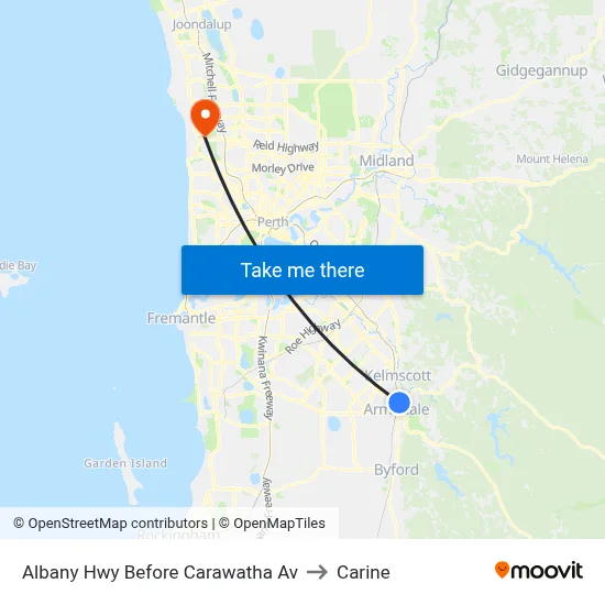 Albany Hwy Before Carawatha Av to Carine map